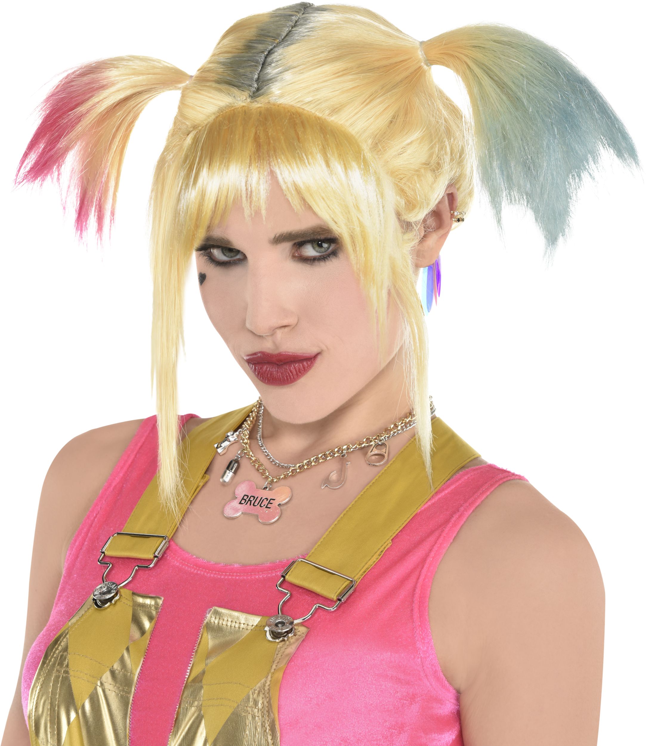 DC Birds of Prey Harley Quinn Necklace & Earrings Jewelry Set, Silver, One Size, 3-pk, Wearable Costume Accessories for Halloween Front_Angled_Left