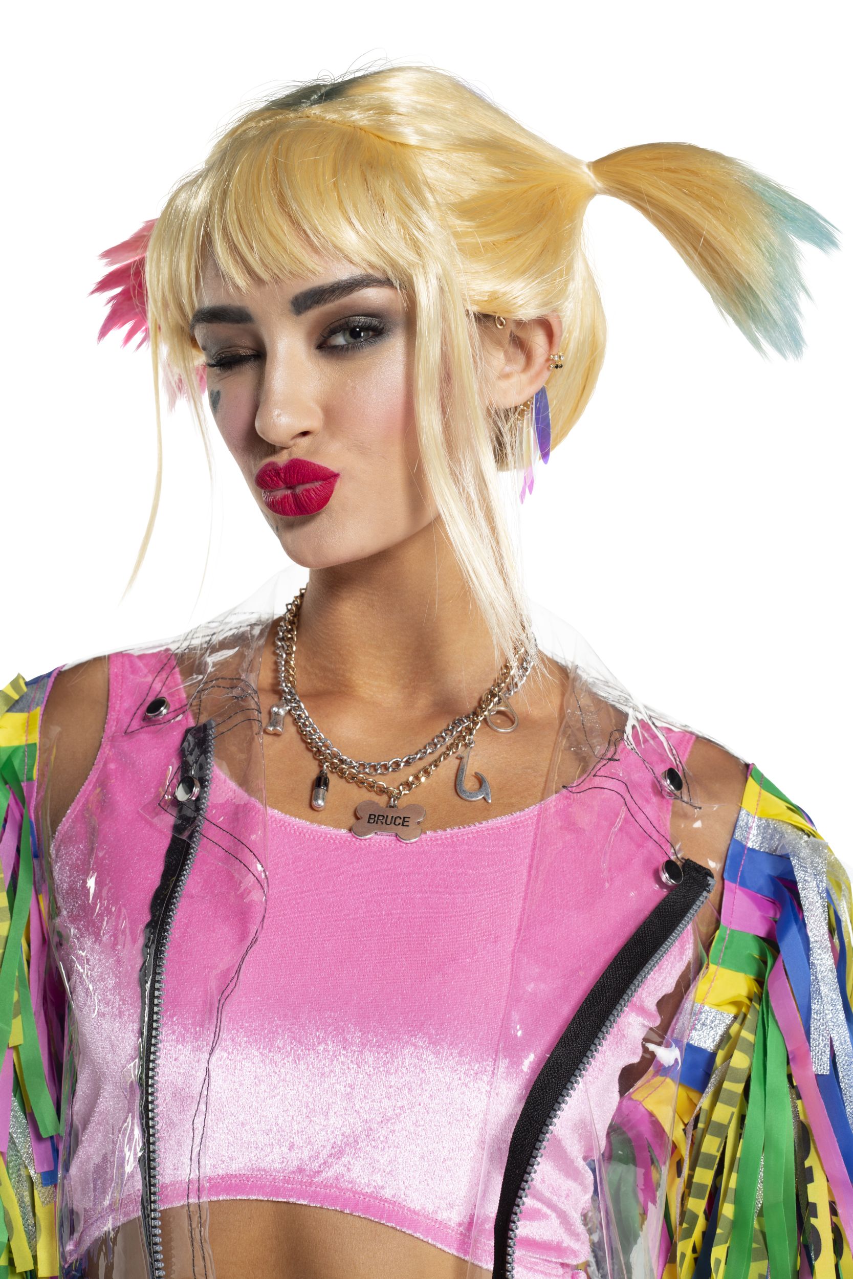 DC Birds of Prey Harley Quinn Necklace & Earrings Jewelry Set, Silver, One Size, 3-pk, Wearable Costume Accessories for Halloween Front_Flat