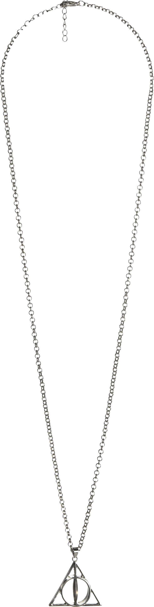 Harry Potter Deathly Hallows Triangle Necklace Jewelry, Silver, 18-in, Wearable Costume Accessory for Halloween Overhead_Flat