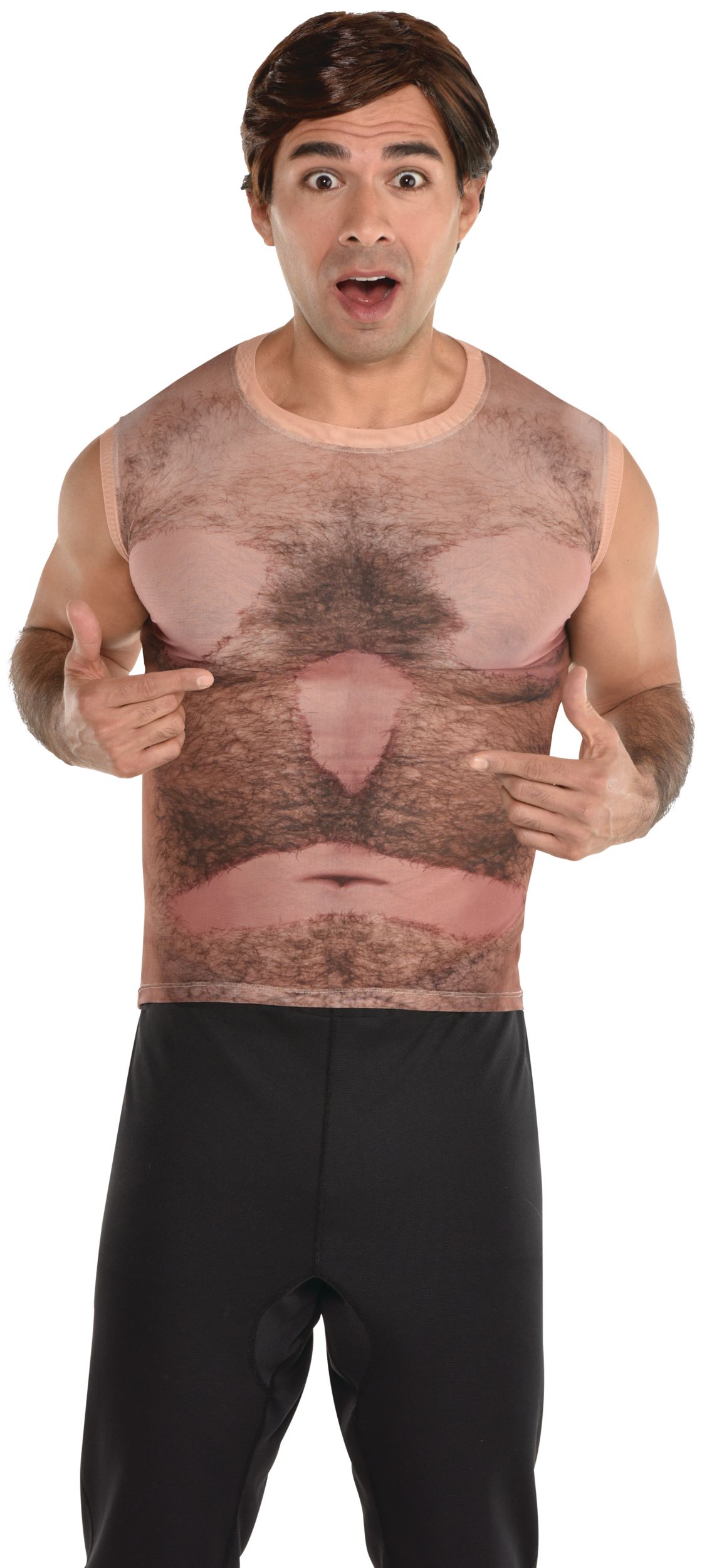 Costume d'Halloween, chemise à poils de poitrine cirée 40&nbsp;ans toujours puceau, adultes, taille universelle Front_Flat