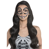 Skeleton Face Gemstone Stickers Jewelry, Black/Silver, One Size, 10-pk, Wearable Costume Accessories for Halloween Front_Flat