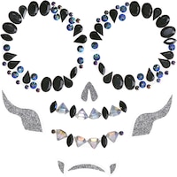 Autocollants en pierres précieuses pour visage de squelette, noir/argenté, taille unique, paq. 10, accessoires de costume à porter pour l'Halloween