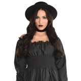 Wide Brim Hat for Gothic Halloween Look, Cotton, Black, Youth & Adult, One Size Front_Flat