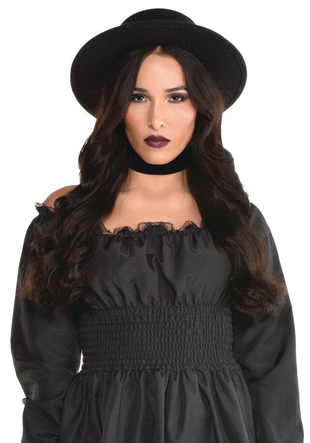 Wide Brim Hat for Gothic Halloween Look, Cotton, Black, Youth & Adult, One Size Front_Flat