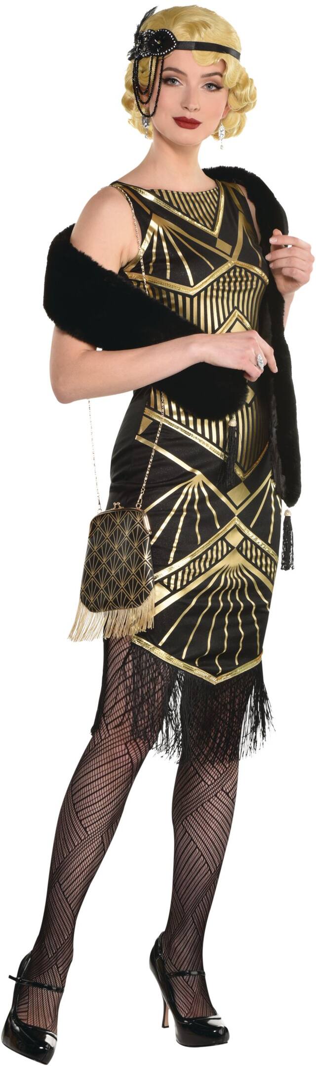 Fur Wrap Stole Wrap Shawl, Black, One Size, Wearable Costume Accessory for Halloween Front_Angled_Right