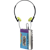 Lecteur de cassette factice des années 80 avec écouteurs, bleu/violet, taille unique, accessoire de costume à porter pour l'Halloween Front_Angled_Left
