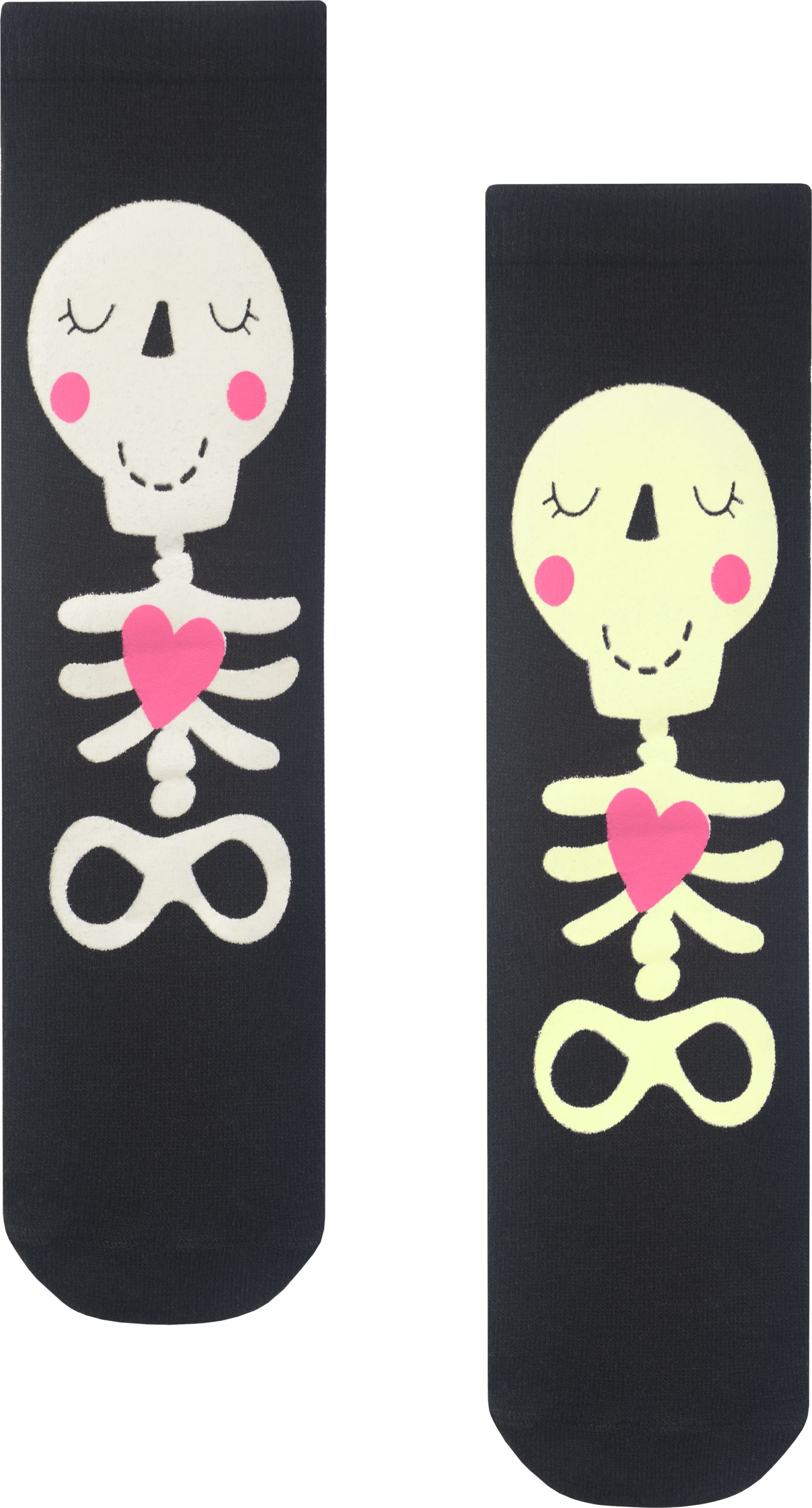 Mi-chaussettes phosphorescentes de squelette pour adultes, noir/blanc, taille unique, accessoire de costume à porter pour l'Halloween Overhead_Flat