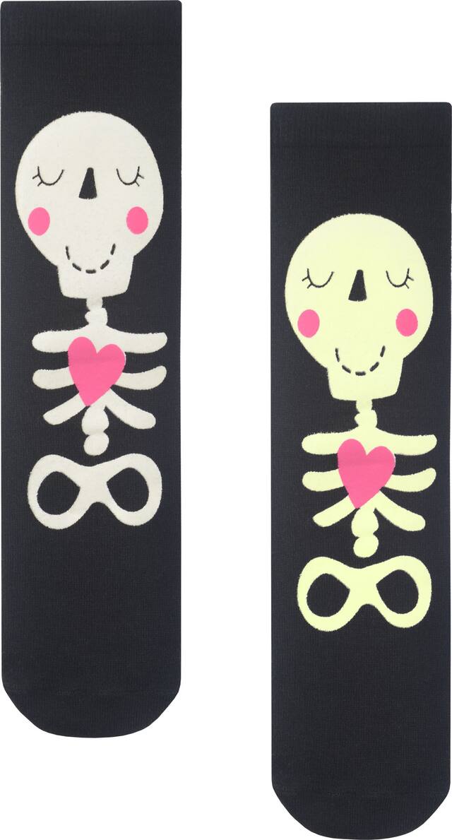 Adult Skeleton Glow-in-the-Dark Crew Socks, Black/White, One Size, Wearable Costume Accessory for Halloween Overhead_Flat