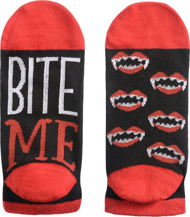 Mi-chaussettes de vampire Bite Me pour adulte, noir/rouge, taille unique, accessoire de costume à porter pour l'Halloween Overhead_Flat