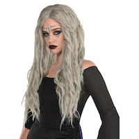 Bohemian Waves Long Hair Wig, Grey, One Size, Wearable Costume Accessory for Halloween Front_Angled_Left