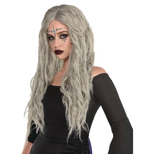 Bohemian Waves Long Hair Wig, Grey, One Size, Wearable Costume Accessory for Halloween