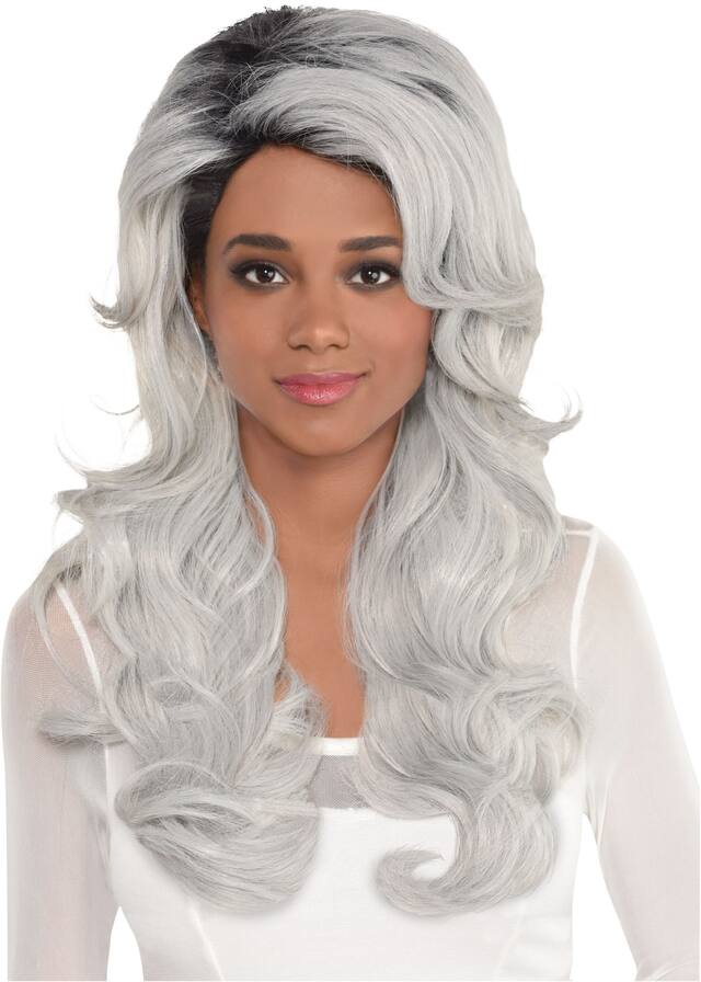 Long Wavy Hair Wig, Grey, One Size, Wearable Costume Accessory for Halloween Front_Flat