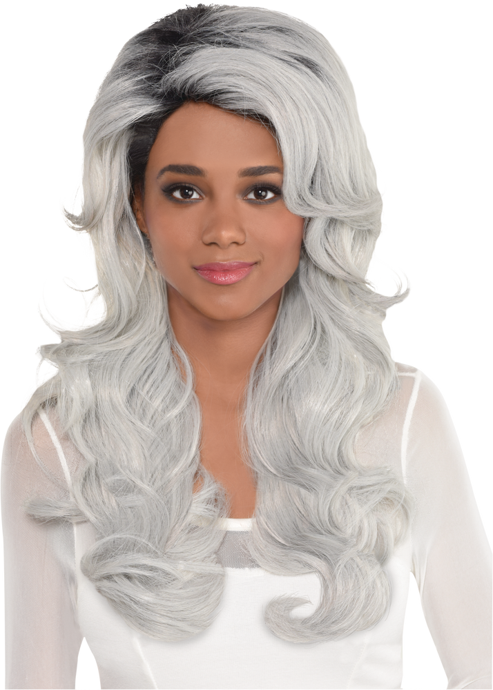 Long Wavy Hair Wig Grey One Size Wearable Costume Accessory For