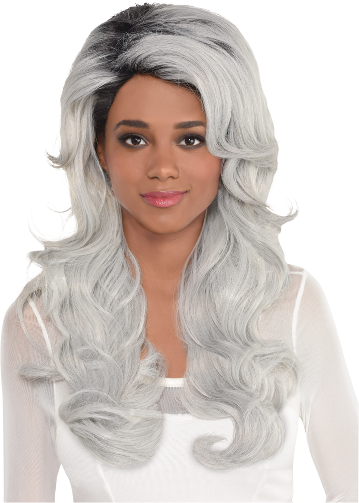 Long Wavy Hair Wig, Grey, One Size, Wearable Costume Accessory for