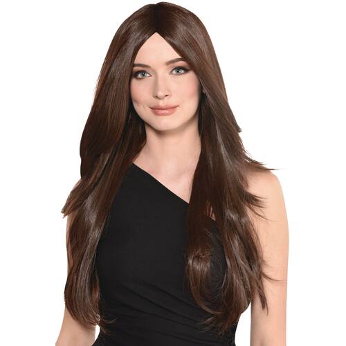 Long Straight Hair Wig, Brown, One Size, Wearable Costume Accessory for Halloween