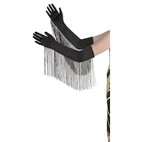 Adult Elbow Long Fringe Gloves, Black, One Size, Wearable Costume Accessory for Halloween Side_Right