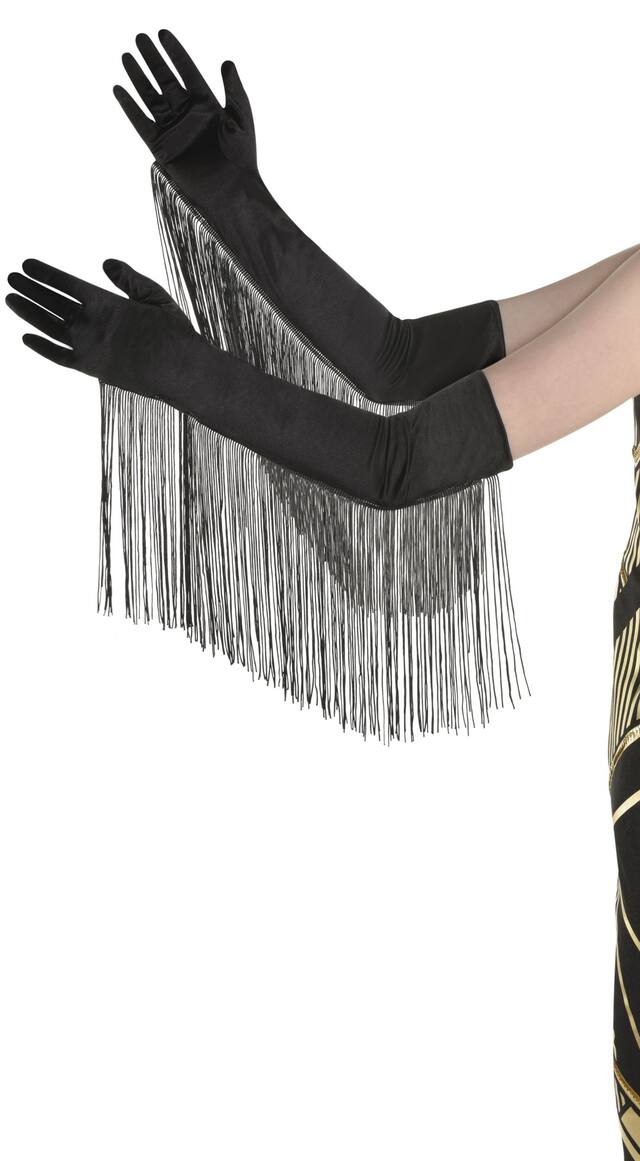Adult Elbow Long Fringe Gloves, Black, One Size, Wearable Costume Accessory for Halloween Side_Right