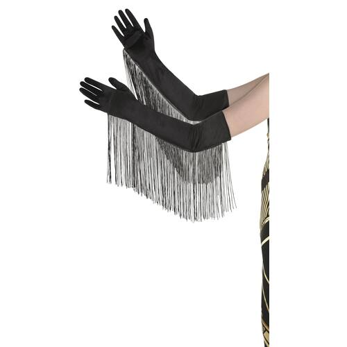 Adult Elbow Long Fringe Gloves, Black, One Size, Wearable Costume Accessory for Halloween