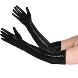 Adult Vinyl Elbow Long Gloves, Black, One Size, Wearable Costume Accessory for Halloween Side_Left