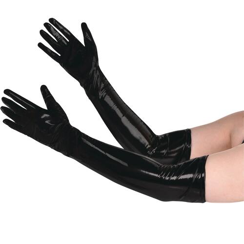 Adult Vinyl Elbow Long Gloves, Black, One Size, Wearable Costume Accessory for Halloween