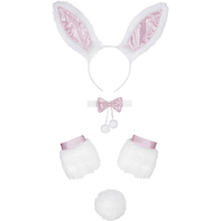 Bunny Kit with Headband Ears, Choker, Cuffs & Tail, White/Pink, One Size, 4-pk, Wearable Costume Accessories for Halloween
