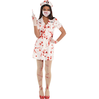 Costume d'Halloween, uniforme d'infirmière ensanglantée, adultes, taille universelle Front_Flat