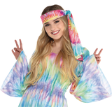 Foulard de tête en tissu style hippie des années 1960, teinture sur noeuds, taille unique, accessoire de costume à porter pour l'Halloween Front_Angled_Left