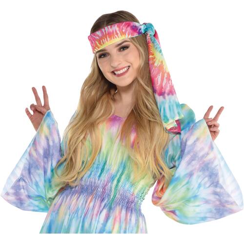 1960s Hippie Fabric Headband Wrap, Tie-Dye, One Size, Wearable Costume Accessory for Halloween