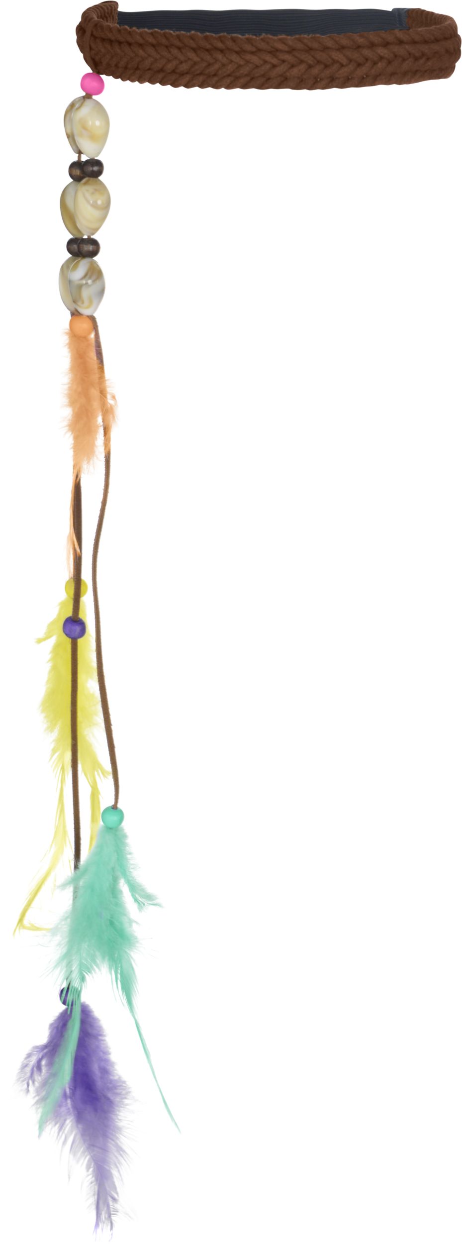 1960s Hippies Braided Shells & Feathers Headband,  Multi-Coloured, One Size, Wearable Costume Accessory for Halloween Front_Flat