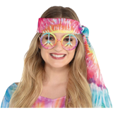 Hippie Peace Sign Shaped Eyeglasses, Tie-Dye, One Size, Wearable Costume Accessory for Halloween Front_Flat