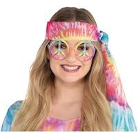 Hippie Peace Sign Shaped Eyeglasses, Tie-Dye, One Size, Wearable Costume Accessory for Halloween
