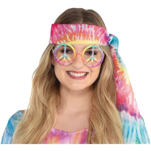 Hippie Peace Sign Shaped Eyeglasses, Tie-Dye, One Size, Wearable Costume Accessory for Halloween