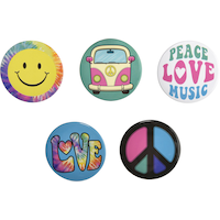 60s Hippie Festival Buttons, 5-pk Overhead_Flat