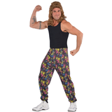 Adult 1980s Neon Paint Spatter Muscle Pants, Multi-Coloured, Costume Accessory for Halloween Front_Angled_Left