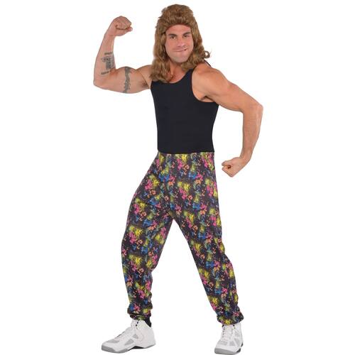 Adult 1980s Neon Paint Spatter Muscle Pants, Multi-Coloured, Costume Accessory for Halloween