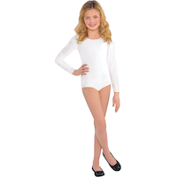 Kids' Long Sleeve Bodysuit, White, Assorted Sizes, Wearable Costume Accessory for Halloween Front_Flat