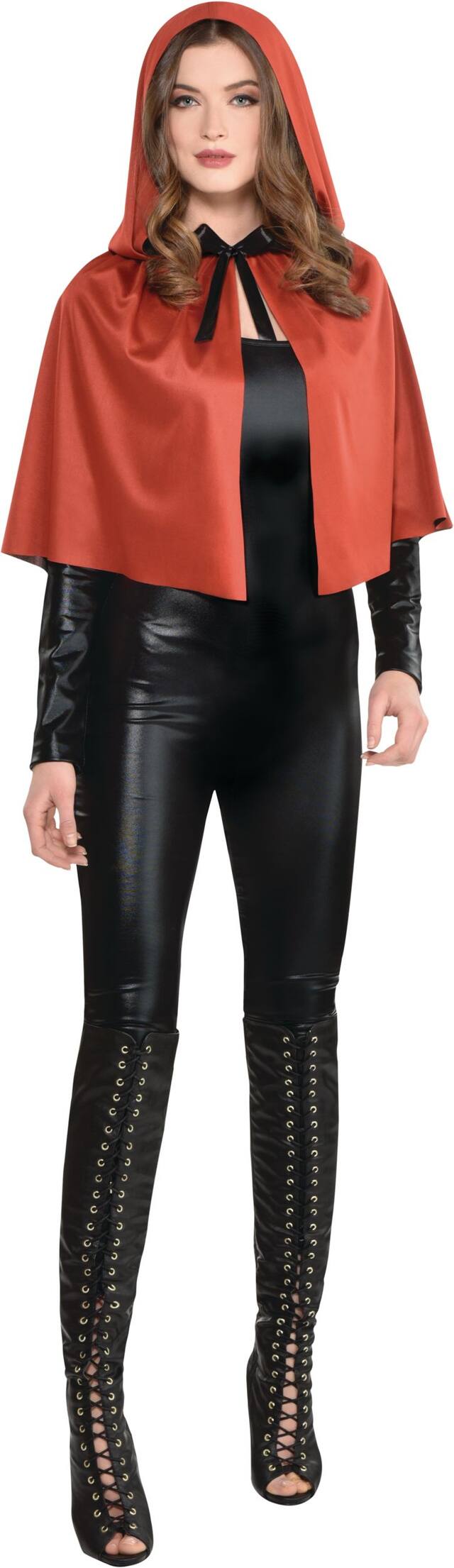 Manteau court à capuchon réversible Le petit chaperon rouge, adulte, rouge, taille universelle, accessoire de costume à porter pour l'Halloween Front_Flat