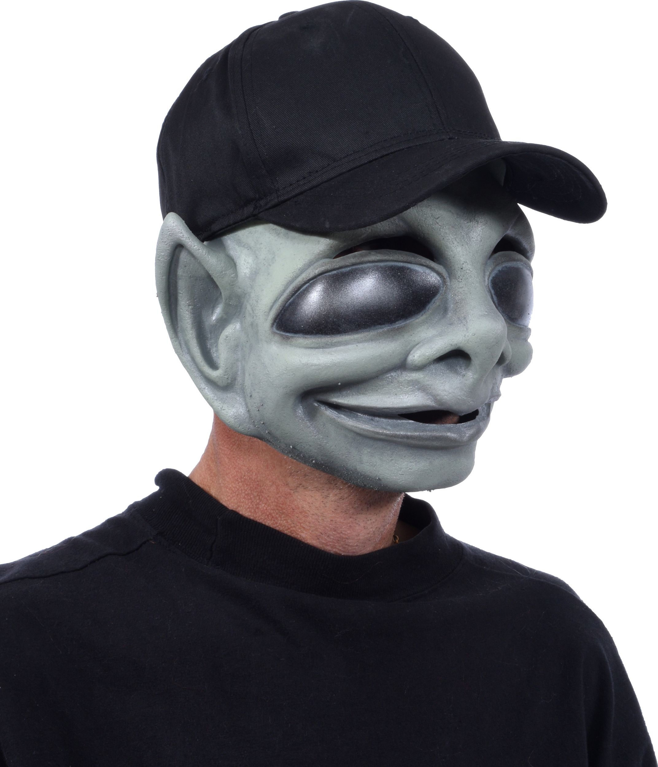 Masque d'extraterrestre en latex avec chapeau, gris/noir, taille unique, accessoire de costume à porter pour l'Halloween Front_Angled_Right