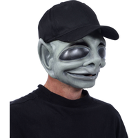 Alien Latex Mask with Hat, Grey/Black, One Size, Wearable Costume Accessory for Halloween
