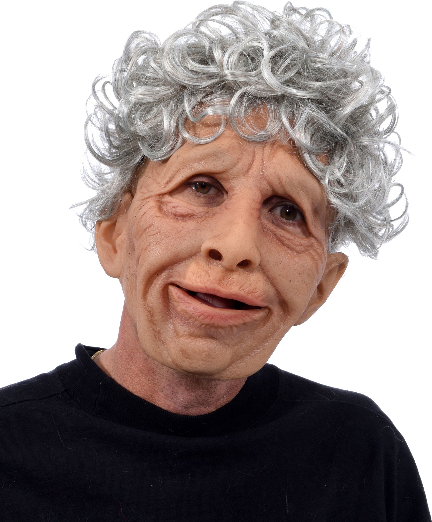 Masque de grand-mère adorable avec cheveux, beige/gris, taille unique,  accessoire de costume à porter pour l'Halloween