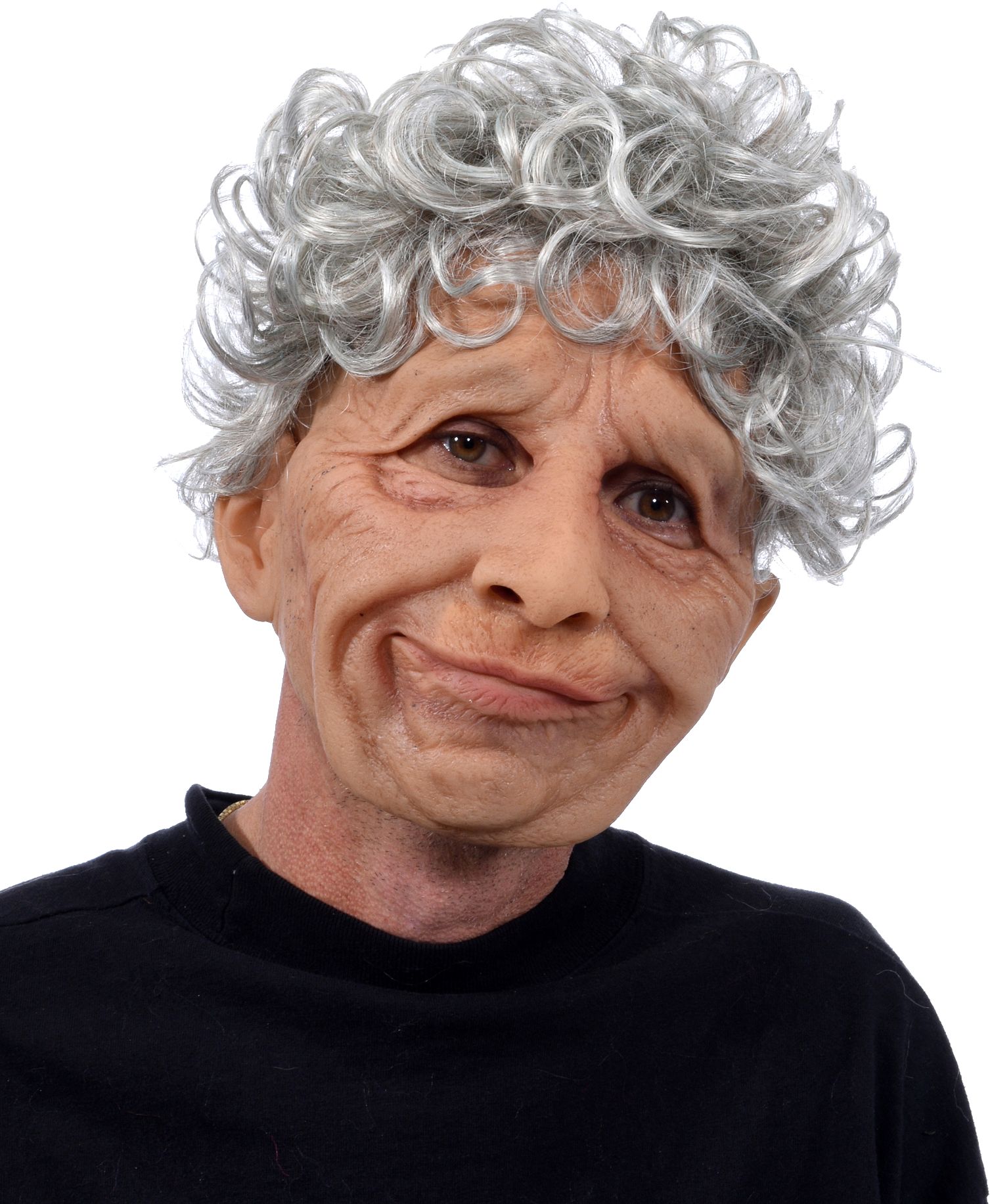Old Grandma Loving Mask with Hair, Beige/Grey, One Size, Wearable Costume Accessory for Halloween Front_Flat