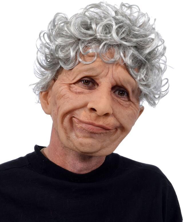 Old Grandma Loving Mask with Hair, Beige/Grey, One Size, Wearable Costume Accessory for Halloween Front_Flat