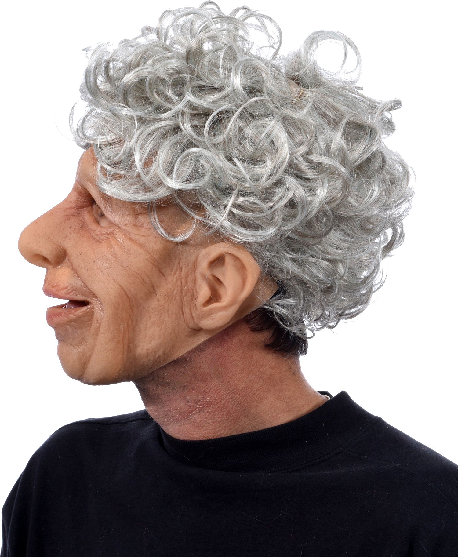 Old Grandma Loving Mask with Hair Beige Grey One Size Wearable