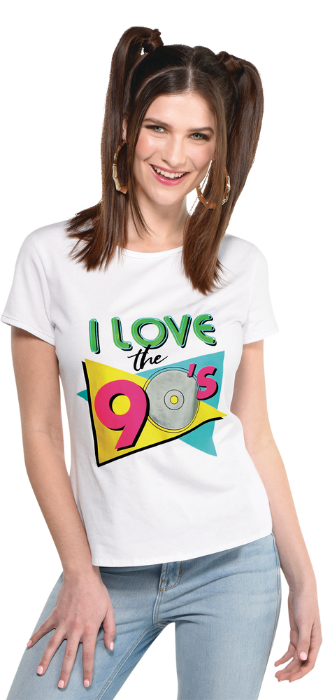 Adult 1990s I Love The 90's Retro T-Shirt, White Multi-Coloured, L/XL,  Wearable Costume Accessory for Halloween