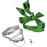 Billie Eilish Kit with Chain Necklace, Headwrap & Snake Ring, Green/Silver, One Size, 3-pk, Wearable Costume Accessories for Halloween Composite_or_Mixed