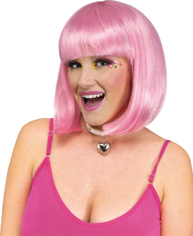 Sherbet Straight Bob Hair Wig, Pink, One Size, Wearable Costume Accessory for Halloween Front_Angled_Left