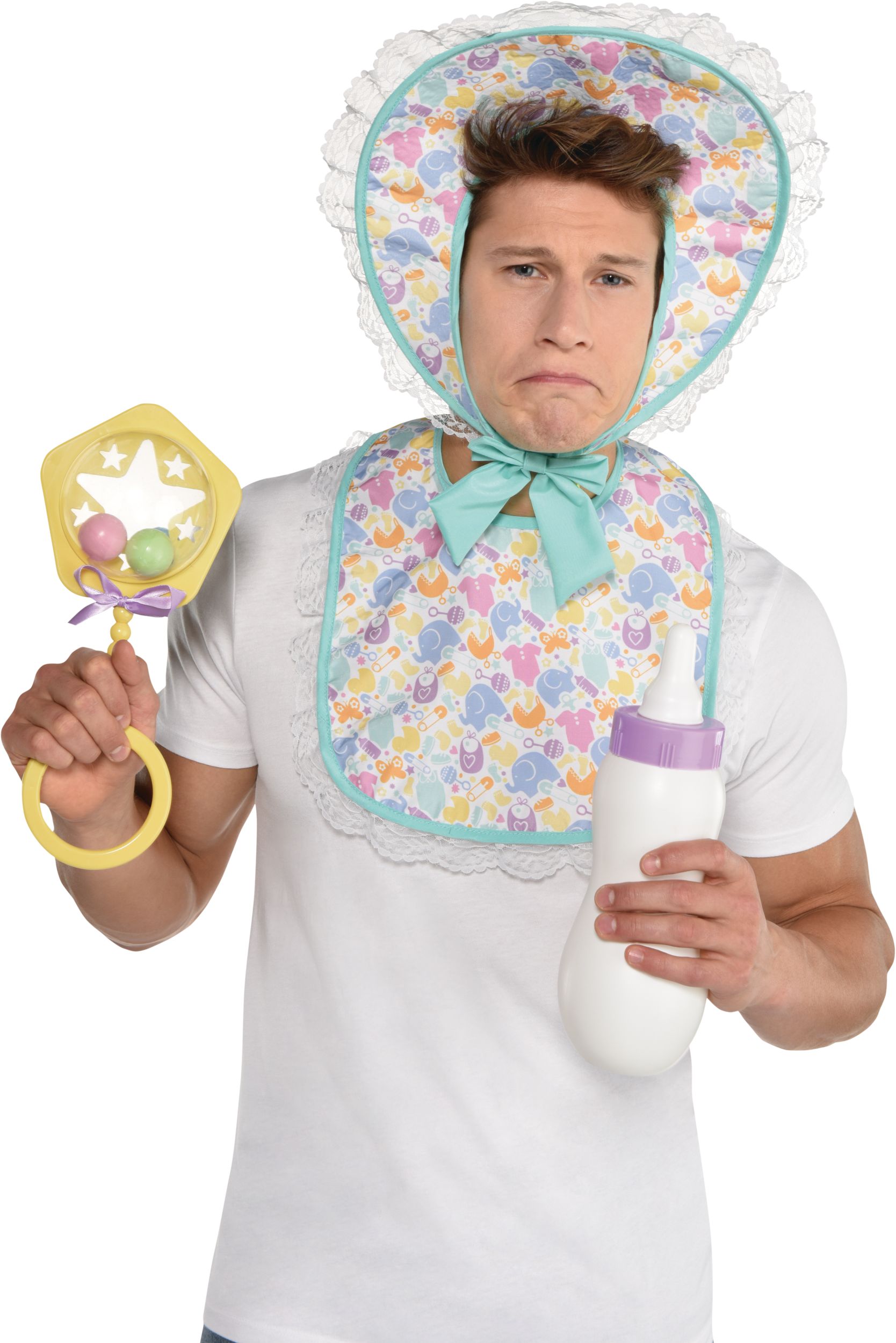 Bonnet et bavoir de grand bébé, multicolore, taille unique, paq. 2, accessoires de costume à porter pour l'Halloween Front_Flat