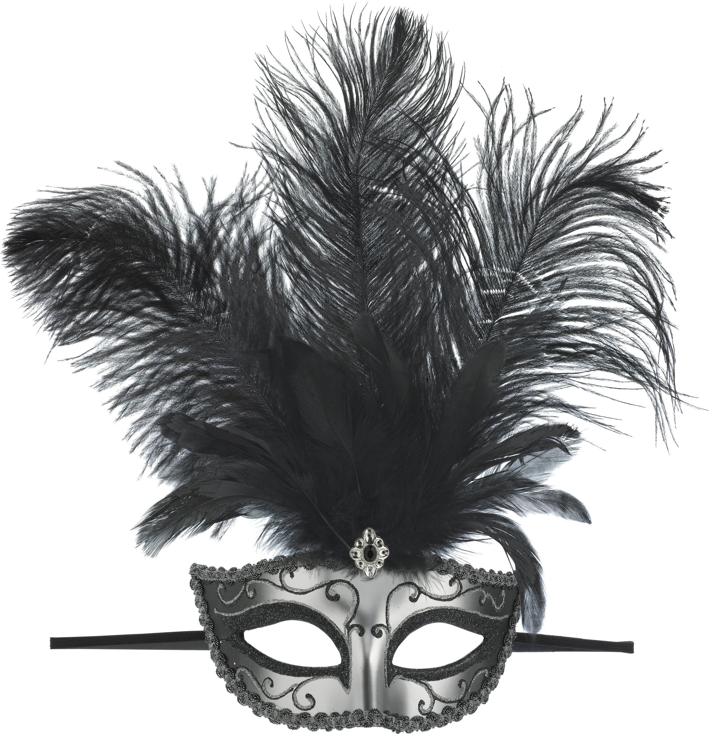 Silver Feather Dominance Masquerade Party Mask Front_Flat