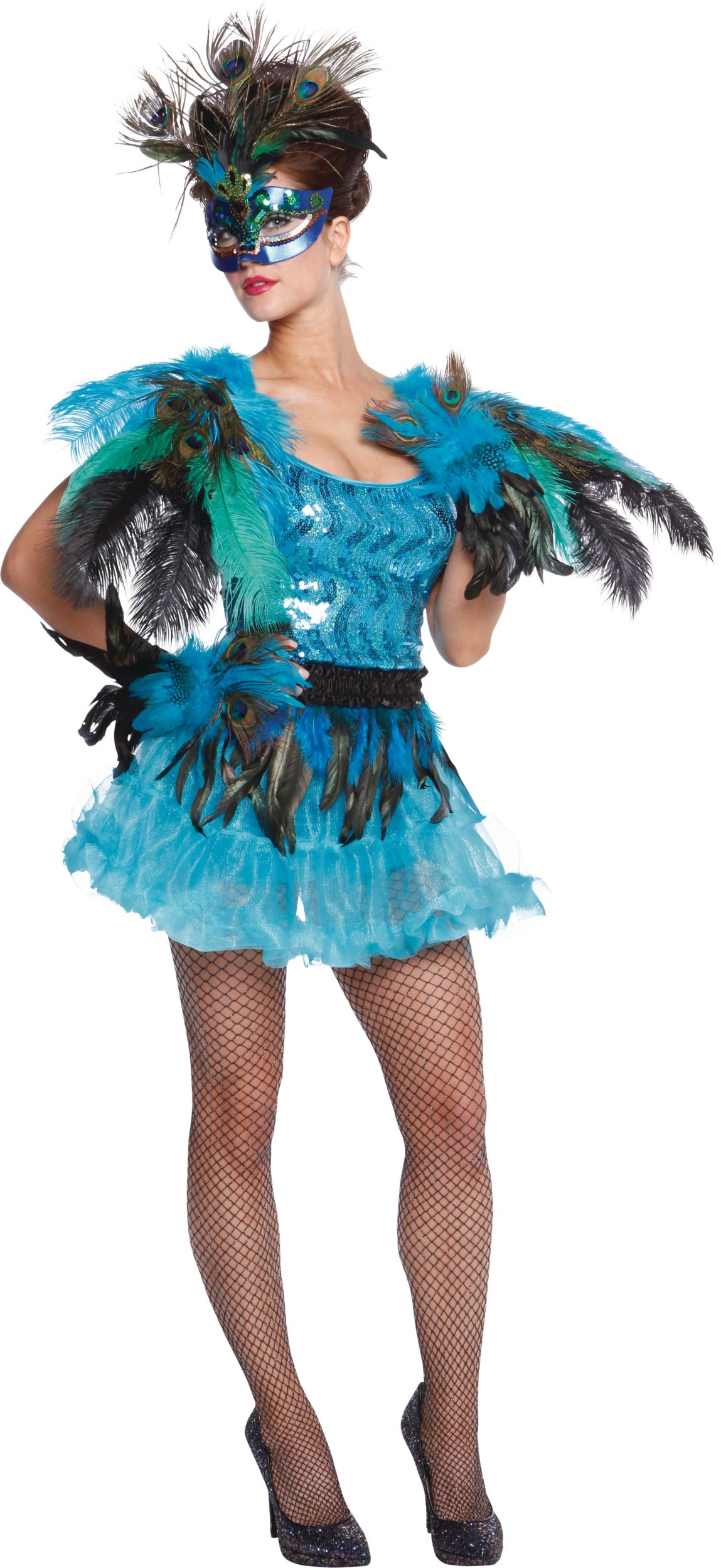 Peacock Feather Masquerade Mask Front_Angled_Left