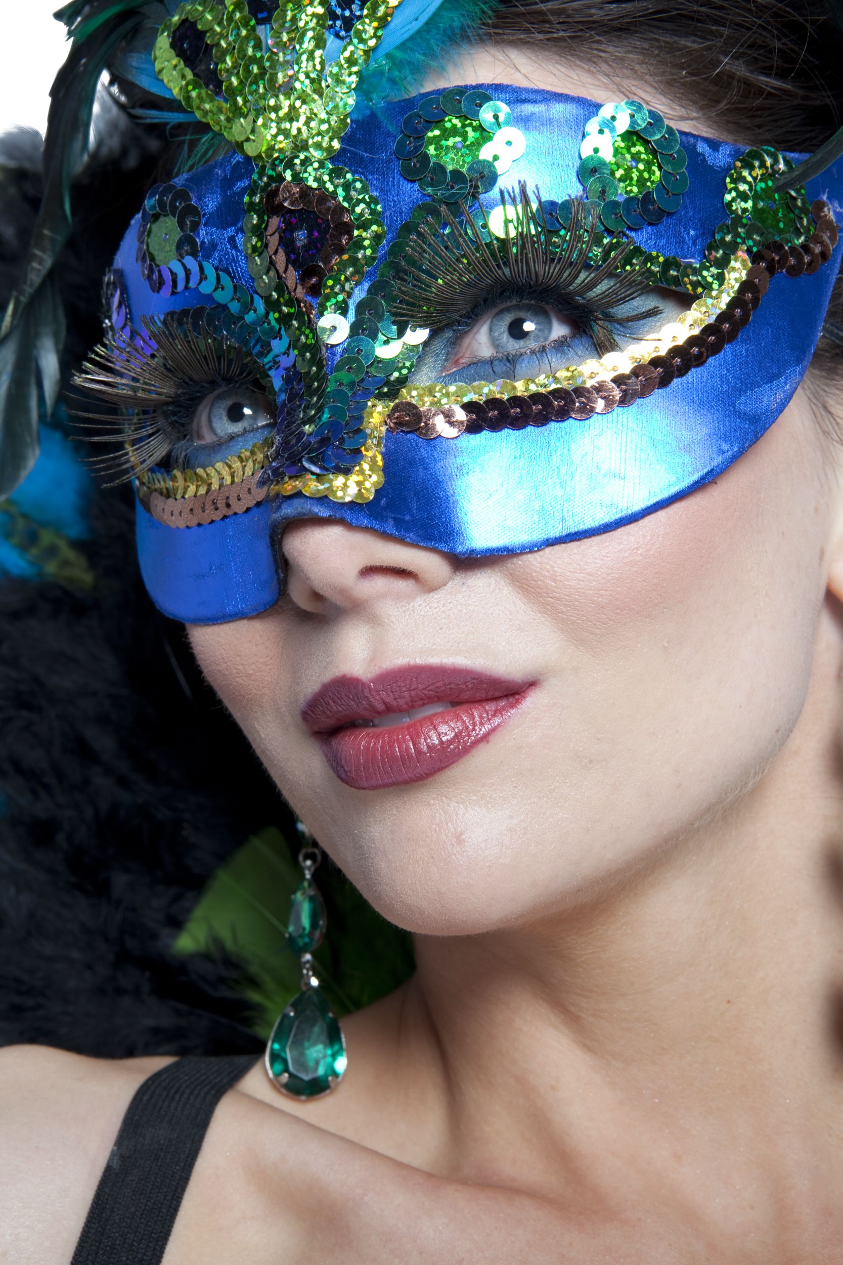 Peacock Feather Masquerade Mask Front_Angled_Left